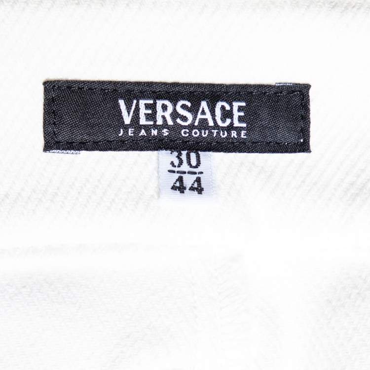 Pre Owned Versace Jeans Couture White Denim Knee Length Skirt M