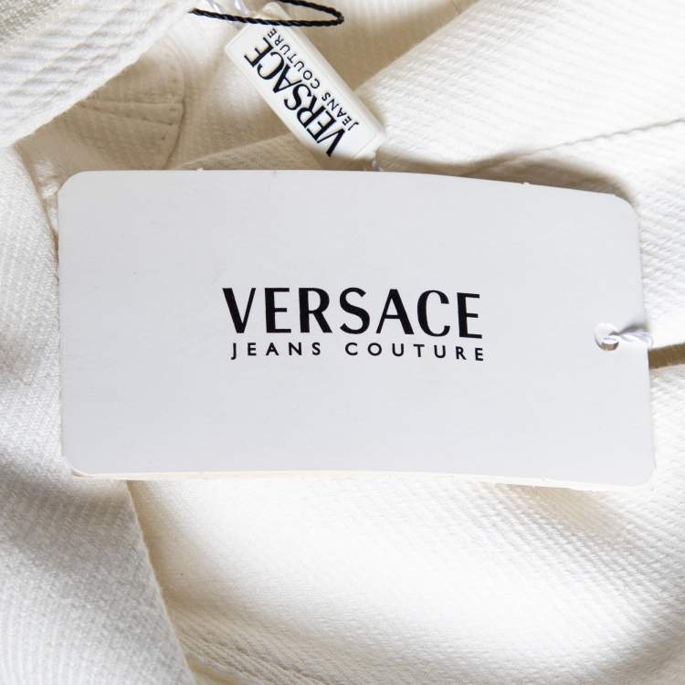 Pre Owned Versace Jeans Couture White Denim Knee Length Skirt M