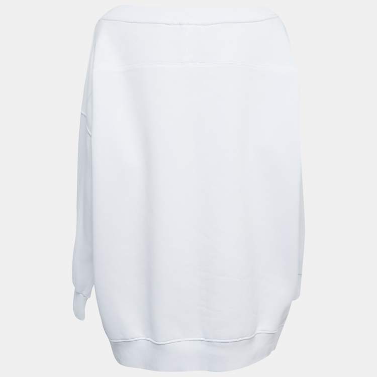 Pre Owned Versace Jeans Couture White Logo Patch Print Boat Neck Mini Dress One Size