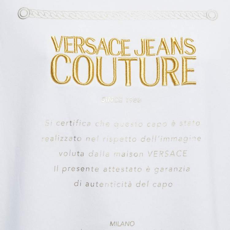 Pre Owned Versace Jeans Couture White Logo Patch Print Boat Neck Mini Dress One Size