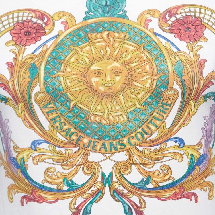 Pre Owned Versace Jeans Couture White Logo Print Cotton Short Sleeve T-Shirt S