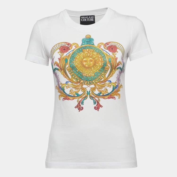 Pre Owned Versace Jeans Couture White Logo Print Cotton Short Sleeve T-Shirt S