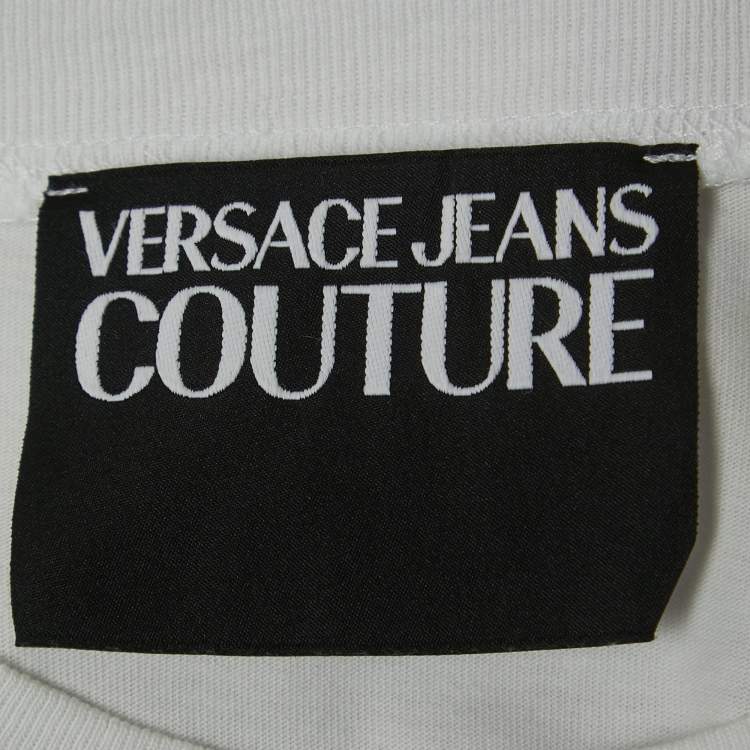 Pre Owned Versace Jeans Couture White Logo Print Cotton Short Sleeve T-Shirt S