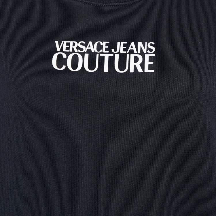 Pre Owned Versace Jeans Couture Black Cotton Knit & Contrast Detail Sweatshirt S