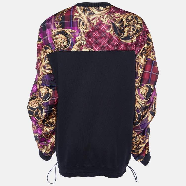 Pre Owned Versace Jeans Couture Black Cotton Knit & Contrast Detail Sweatshirt S