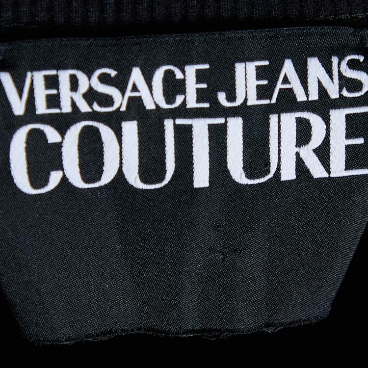 Pre Owned Versace Jeans Couture Black Cotton Knit & Contrast Detail Sweatshirt S