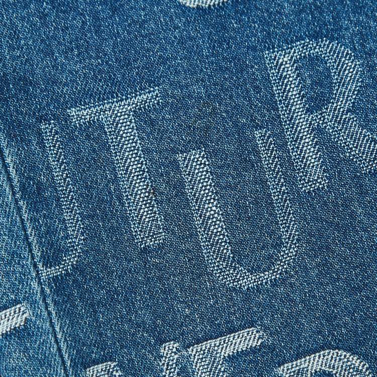 Pre Owned Versace Jeans Couture Blue Logo Jacquard Denim Wide Leg Jeans L 