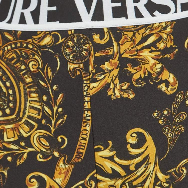 Pre Owned Versace Jeans Couture Black/Yellow Baroque Print Jersey Leggings S