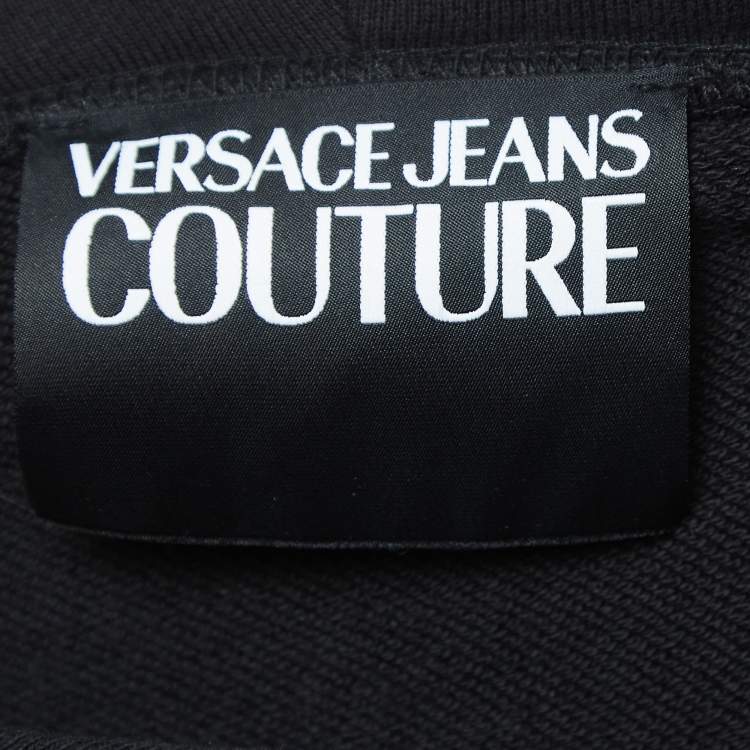 Pre Owned Versace Jeans Couture Black Logo Print Cotton Cold Shoulder Hooded Sweatshirt S