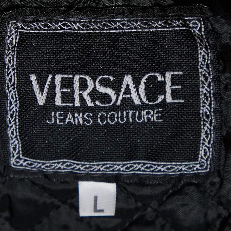 Pre Owned Versace Jeans Couture Vintage Black Leather Biker Jacket L