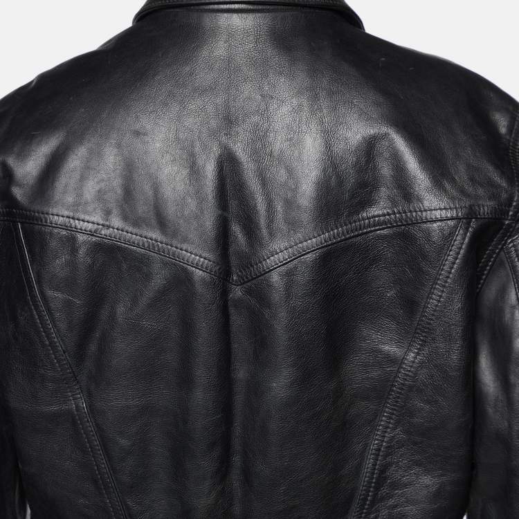 Pre Owned Versace Jeans Couture Vintage Black Leather Biker Jacket L