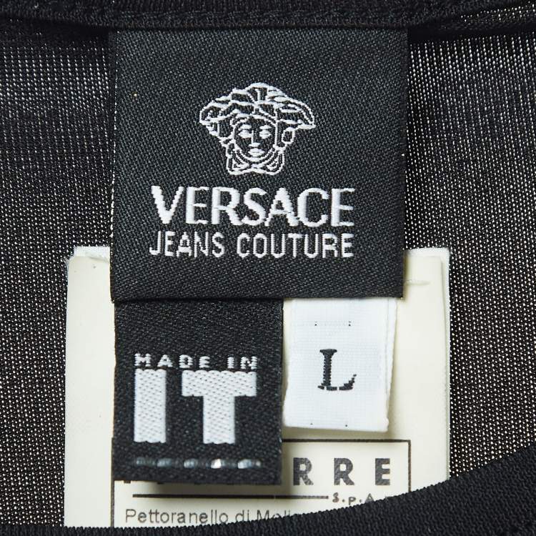 Pre Owned Versace Jeans Couture Vintage Black Logo Embroidered Jersey Sleeveless Top L