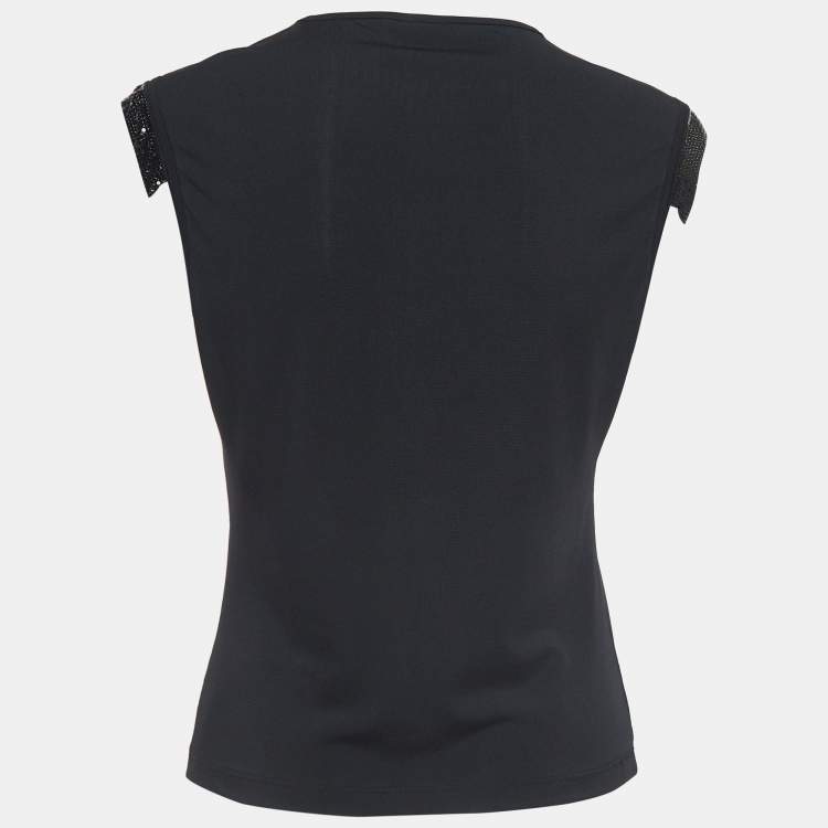 Pre Owned Versace Jeans Couture Vintage Black Logo Embroidered Jersey Sleeveless Top L