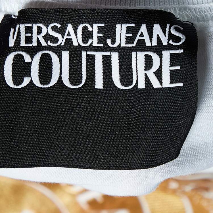 Pre Owned Versace Jeans Couture White Metallic Logo Print Cotton T-Shirt S