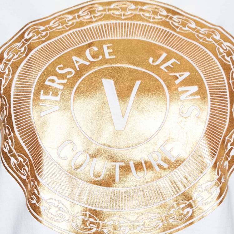 Pre Owned Versace Jeans Couture White Metallic Logo Print Cotton T-Shirt S