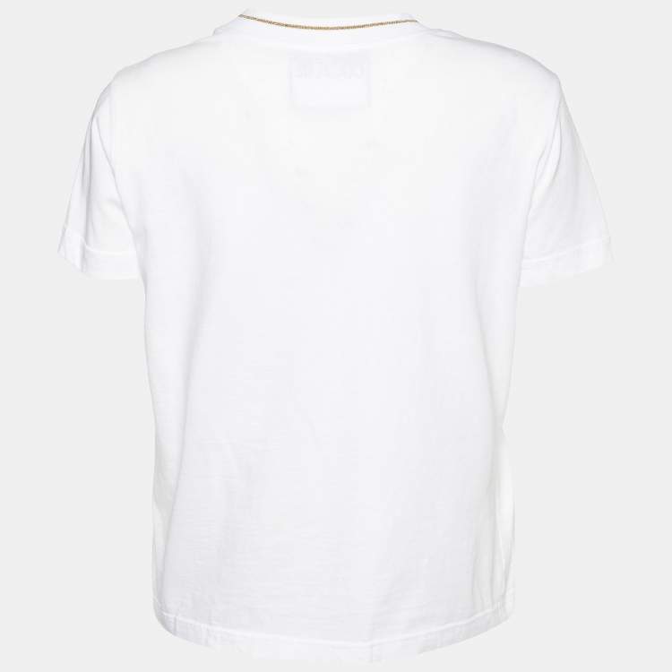 Pre Owned Versace Jeans Couture White Metallic Logo Print Cotton T-Shirt S