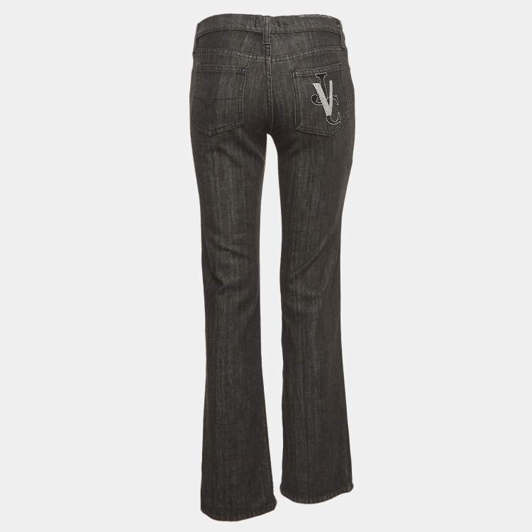 Pre Owned Versace Jeans Couture Black Embroidered Denim Jeans M Waist 30"