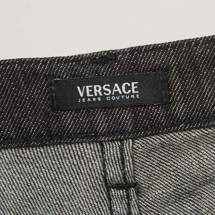 Pre Owned Versace Jeans Couture Black Embroidered Denim Jeans M Waist 30"