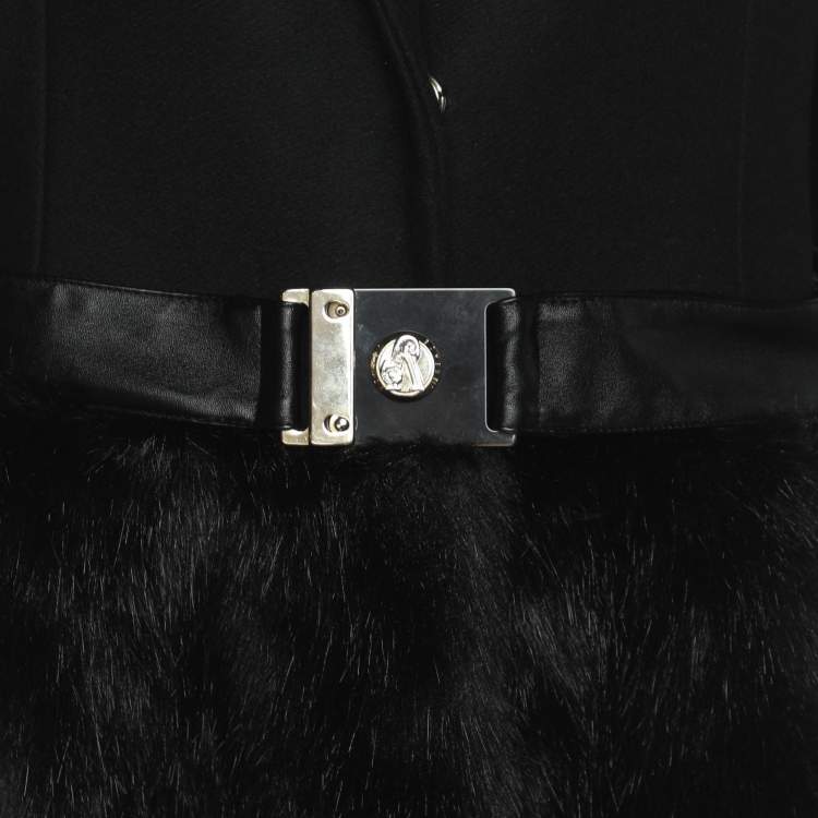 مملوكة مسبقًا Versace Jeans Black Wool Blend and Faux Fur Belted Blazer L