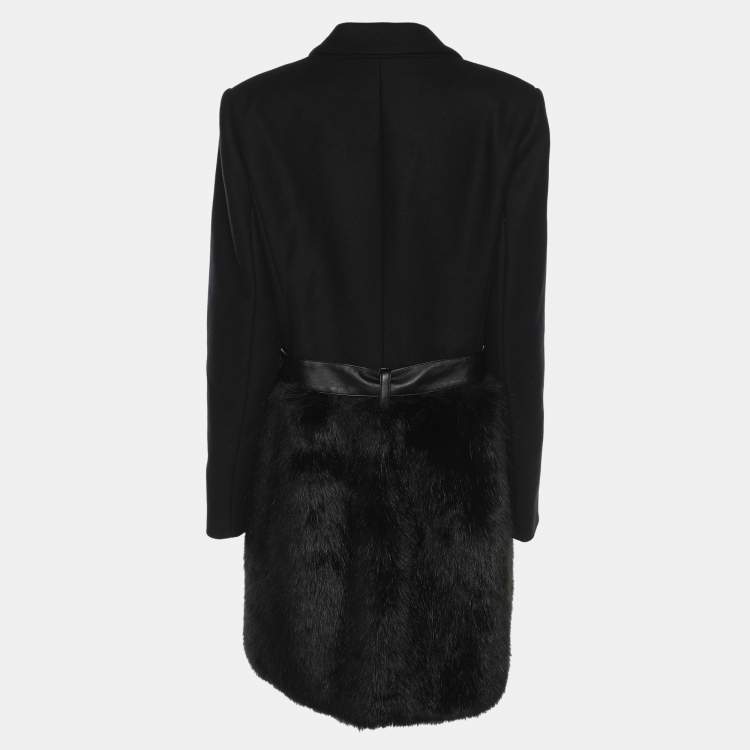 مملوكة مسبقًا Versace Jeans Black Wool Blend and Faux Fur Belted Blazer L