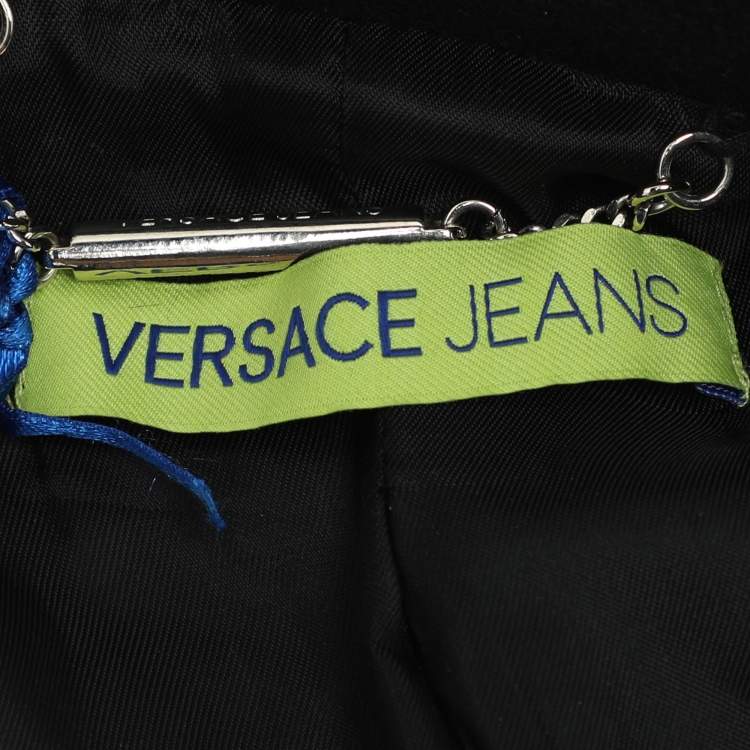 مملوكة مسبقًا Versace Jeans Black Wool Blend and Faux Fur Belted Blazer L