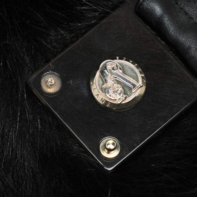 مملوكة مسبقًا Versace Jeans Black Wool Blend and Faux Fur Belted Blazer L