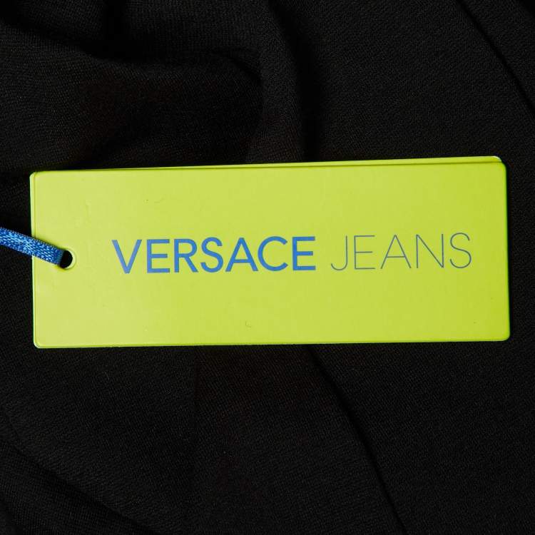 Pre Owned Versace Jeans Black Baroque Print Cady Ruched Bodycon Dress S