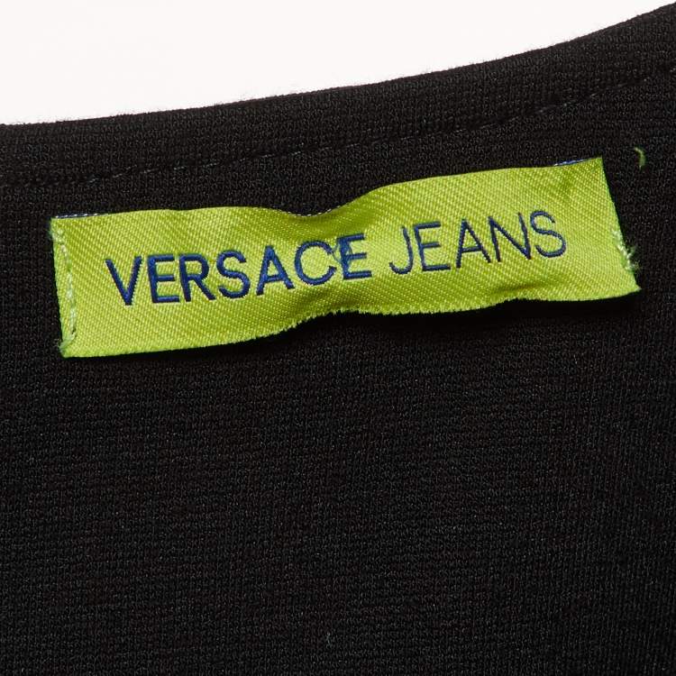 Pre Owned Versace Jeans Black Baroque Print Cady Ruched Bodycon Dress S
