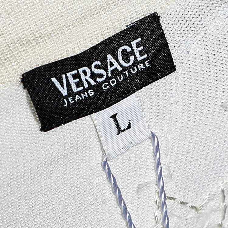 Pre Owned Versace Jeans Couture White Silk Knit Sequin Embellished Open Front Shrug L