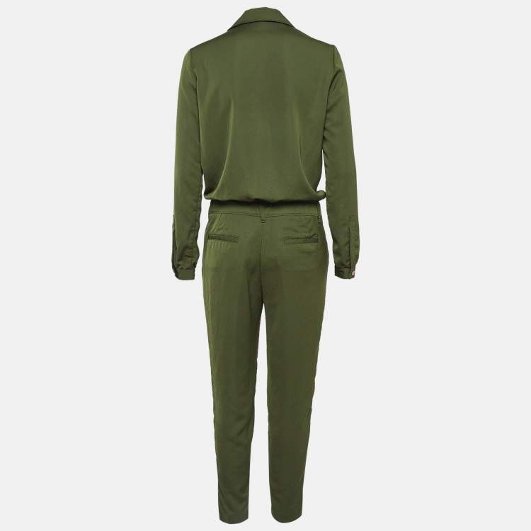 Pre Owned Versace Jeans Green Crepe Long Sleeve Jumpsuit S
