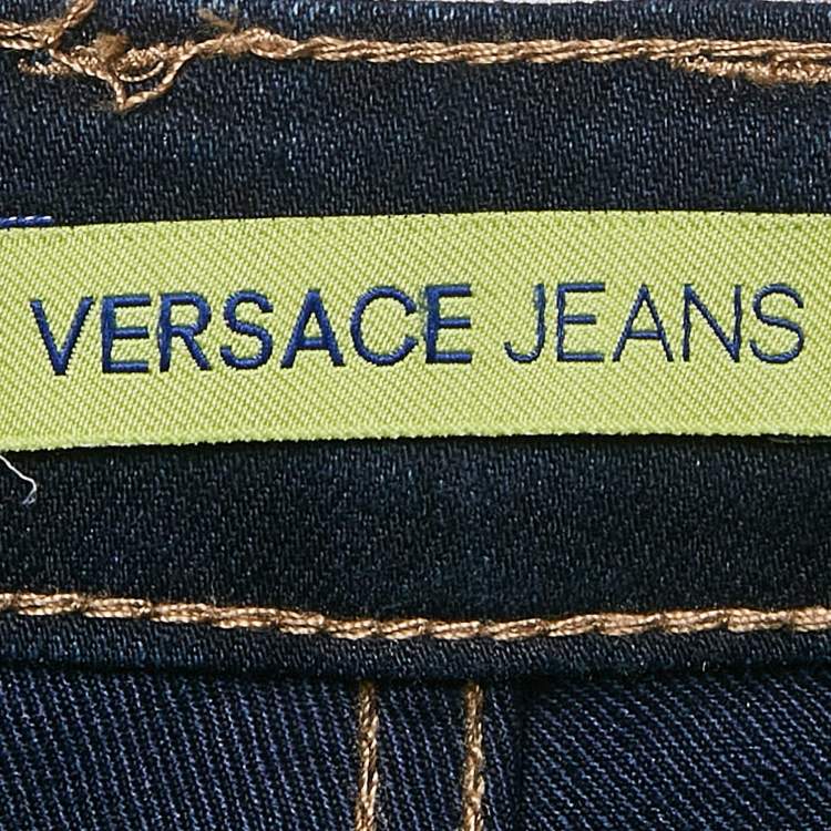 Pre Owned Versace Jeans Dark Blue Denim Stud Detail Jeans Waist 32"