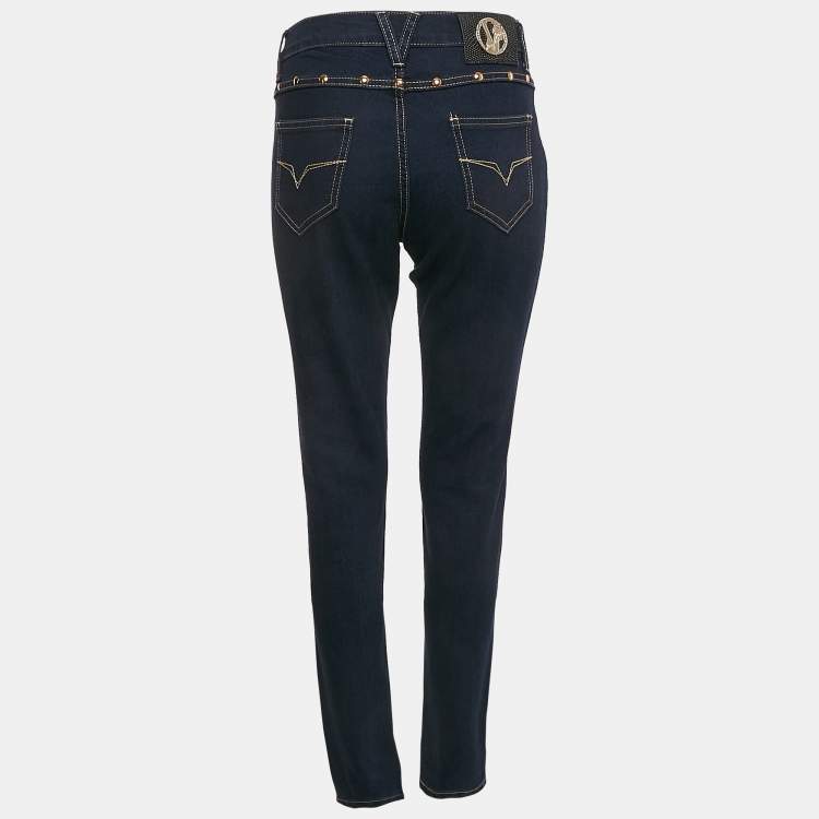 Pre Owned Versace Jeans Dark Blue Denim Stud Detail Jeans Waist 32"