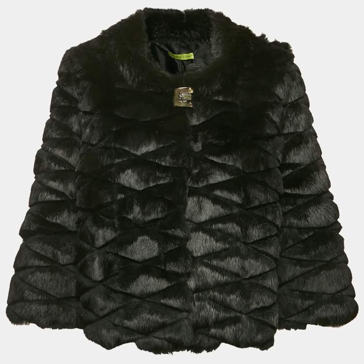 Pre Owned Versace Jeans Black Fur Coat S