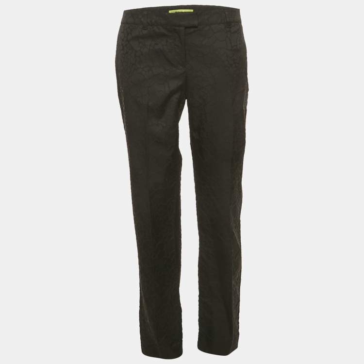 Pre Owned Versace Jeans Black Jacquard Cotton Blend Trousers M