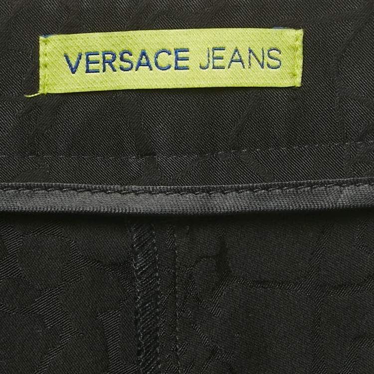 Pre Owned Versace Jeans Black Jacquard Cotton Blend Trousers M