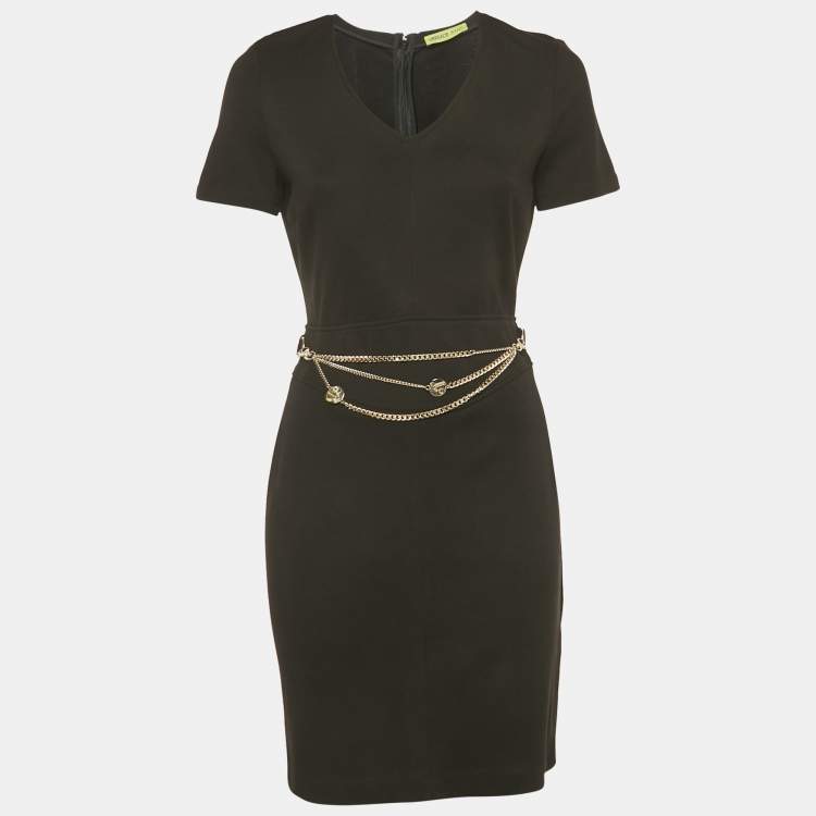 Pre Owned Versace Jeans Black Jersey Chain Belt Detail Mini Dress M