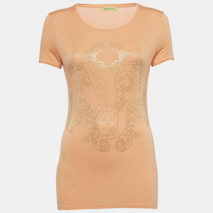 مملوكة مسبقًا Versace Jeans Orange Studded Jersey T-Shirt M