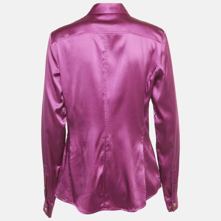 Pre Owned Versace Jeans Magenta Pink Silk Full Sleeve Shirt L