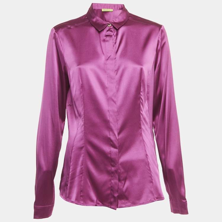 Pre Owned Versace Jeans Magenta Pink Silk Full Sleeve Shirt L