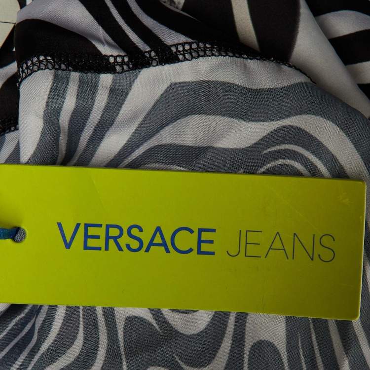 Pre Owned Versace Jeans Black /White Printed Jersey Mini Dress M