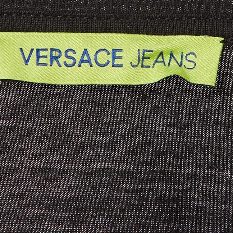 Pre Owned Versace Jeans Black /White Printed Jersey Mini Dress M