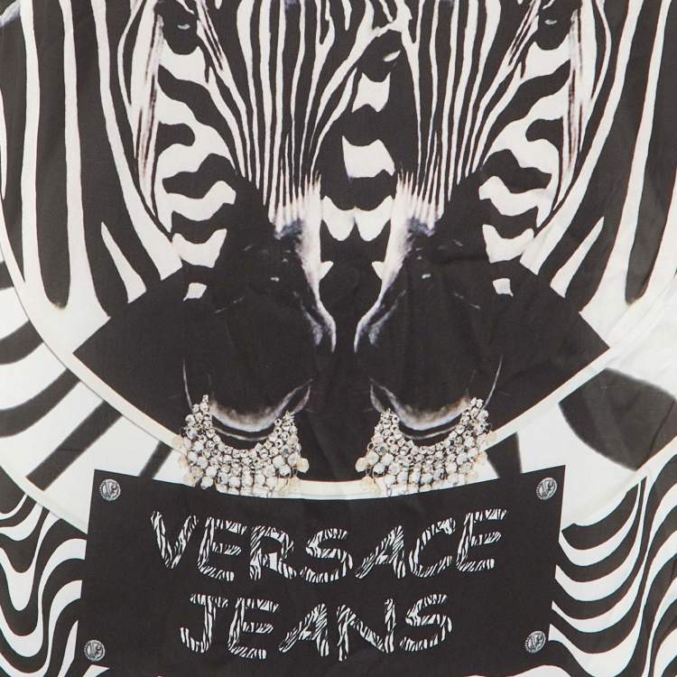 Pre Owned Versace Jeans Black /White Printed Jersey Mini Dress M