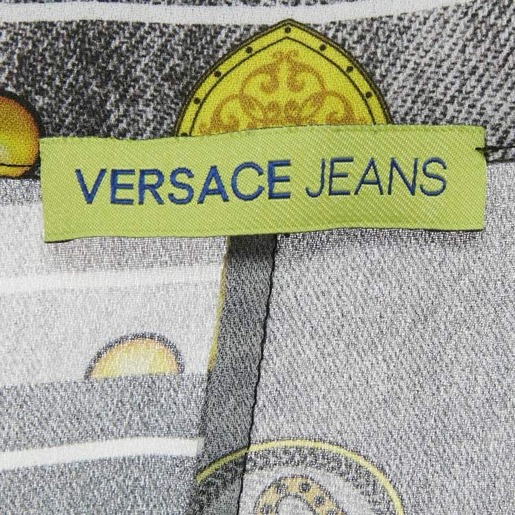 Pre Owned Versace Jeans Grey Printed Crepe Tunic Top M