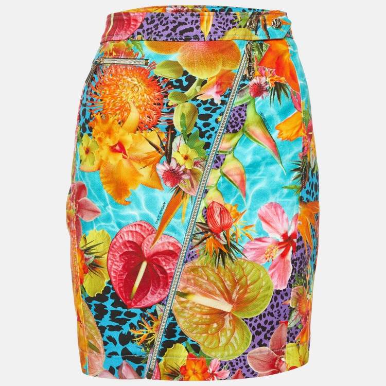Pre Owned Versace Jeans Multicolor Floral Print Cotton Mini Skirt L