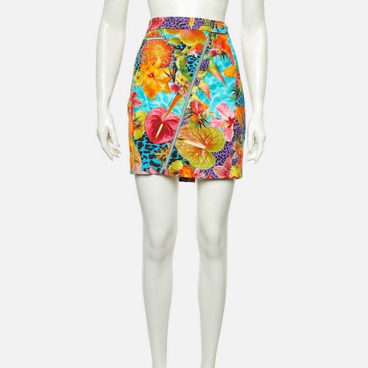 Pre Owned Versace Jeans Multicolor Floral Print Cotton Mini Skirt L
