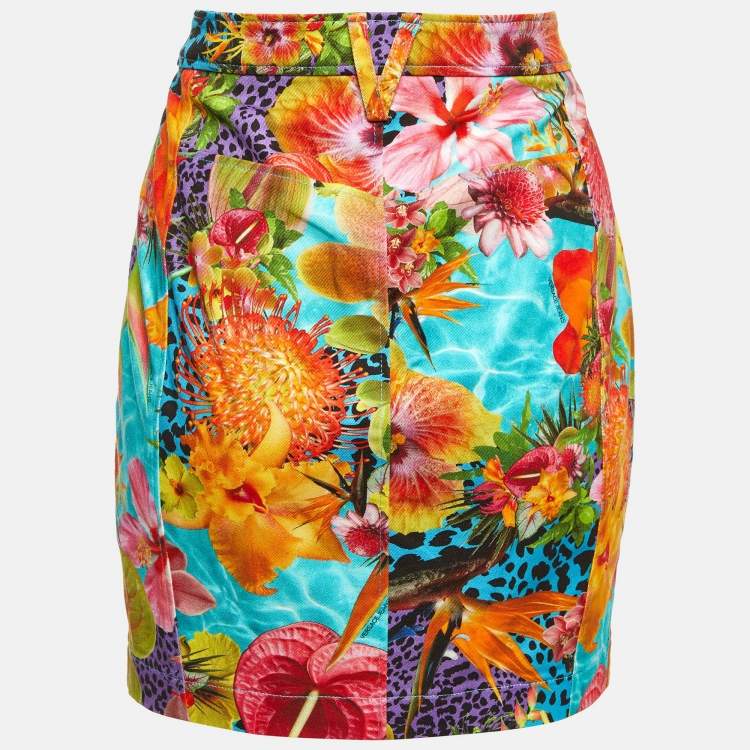 Pre Owned Versace Jeans Multicolor Floral Print Cotton Mini Skirt L