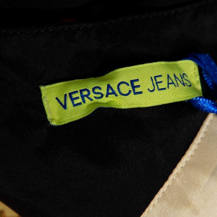 Pre Owned Versace Jeans Gold Printed Crepe Sleeveless Mini Dress S