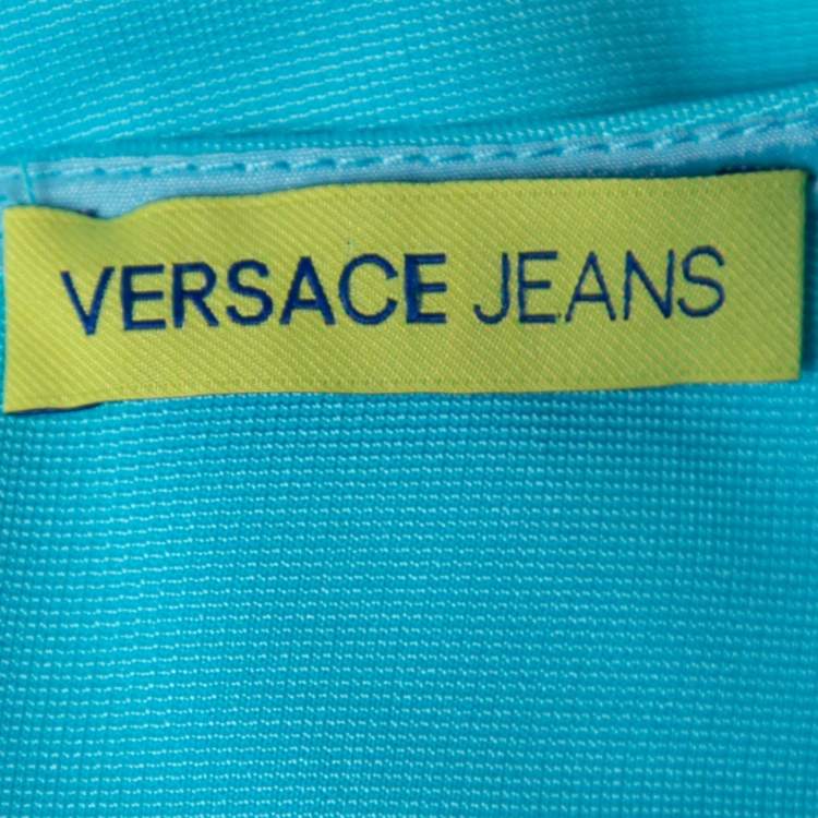Pre Owned Versace Jeans Blue Stud Embellished Knit Sleeveless Dress M