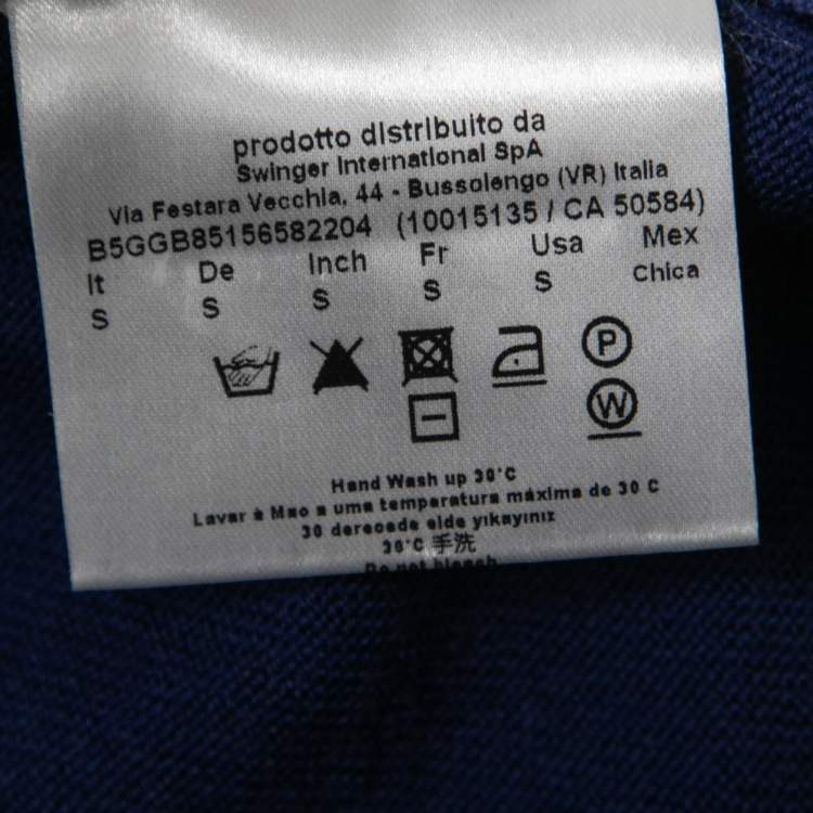 Pre Owned Versace Jeans Blue Wool Logo Embroidered V-Neck Sweater S