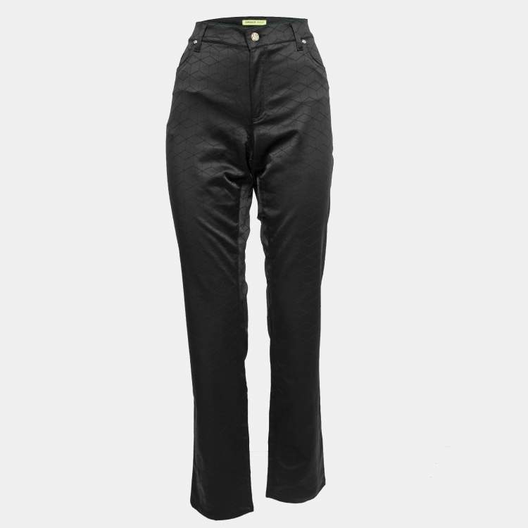 Pre Owned Versace Jeans Black Geometric Patterned Satin Jeans XXL Waist 36"